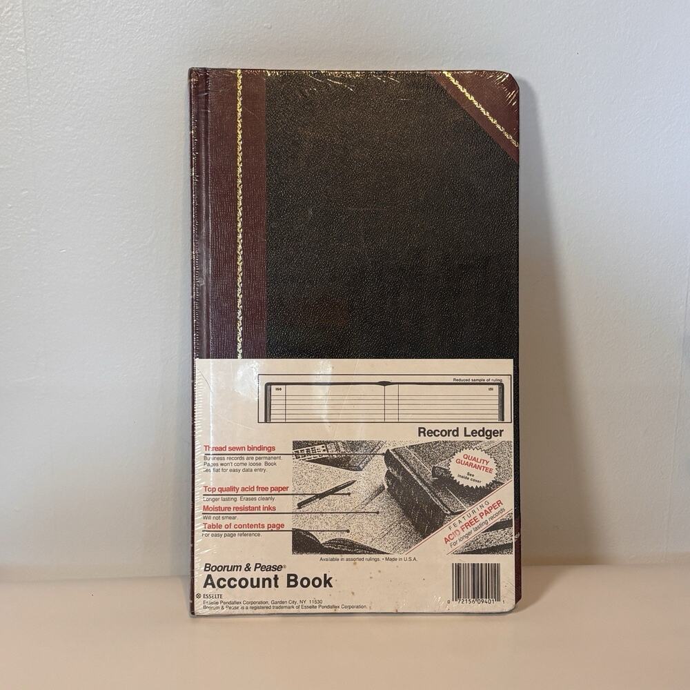 Vintage Sealed Boorum & Pease Columnar Acctg Book Record Rule Black Cover 150 Pg